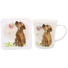 DOG WITH ROSE MUG & COASTER