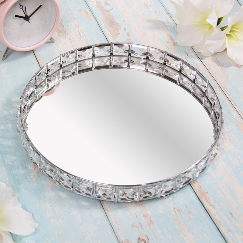 SILVER CRYSTAL TRAY ROUND 26CM : Lesser & Pavey