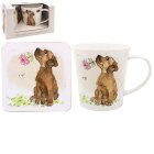 DOG WITH ROSE MUG & COASTER