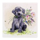 DOG WITH FLOWERS COASTER