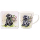 DOG WITH FLOWERS MUG & COASTER