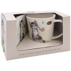 CAT WITH ROSE MUG & COASTER