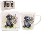 DOG WITH FLOWERS MUG & COASTER